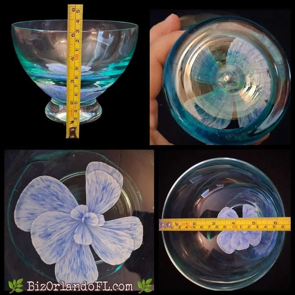 VINTAGE: Caithness Glass Tranquility Blue Flowers Art Glass Bowl Vase Scotland